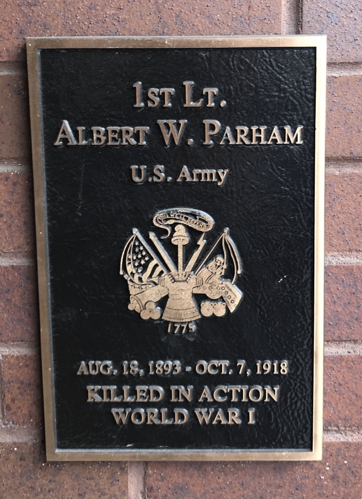 1ST LT. ALBERT W. PARKHAM WAR MEMORIAL PLAQUE