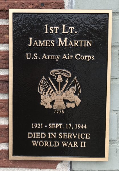 1ST LT. JAMES MARTIN WAR MEMORIAL PLAQUE