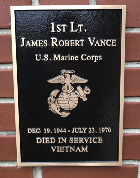 1ST LT. JAMES ROBERT VANCE WAR MEMORIAL PLAQUE