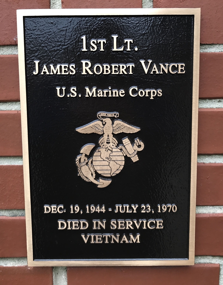 1ST LT. JAMES ROBERT VANCE WAR MEMORIAL PLAQUE