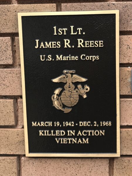 1ST LT. JAMES R. REESE WAR MEMORIAL PLAQUE