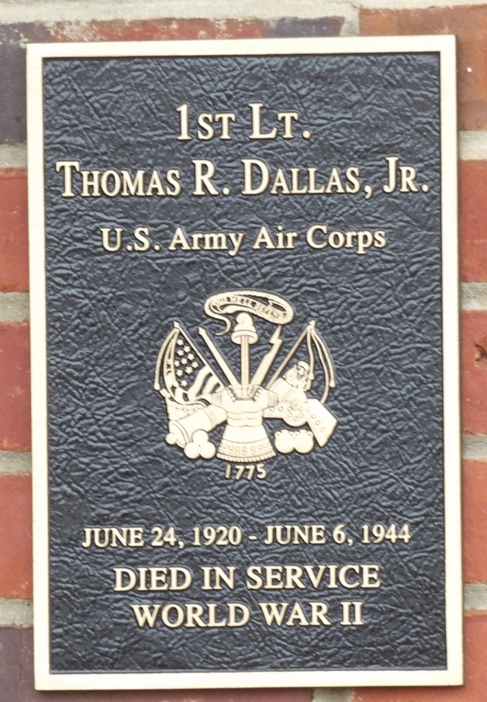 1ST LT. THOMAS R. DALLAS, JR. WAR MEMORIAL PLAQUE