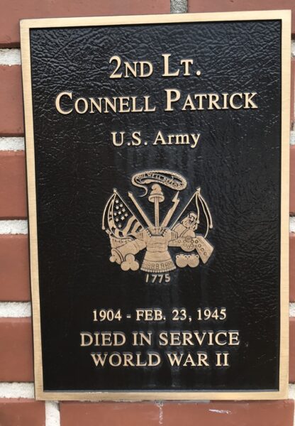 2ND LT. CONNELL PATRICK WAR MEMORIAL PLAQUE