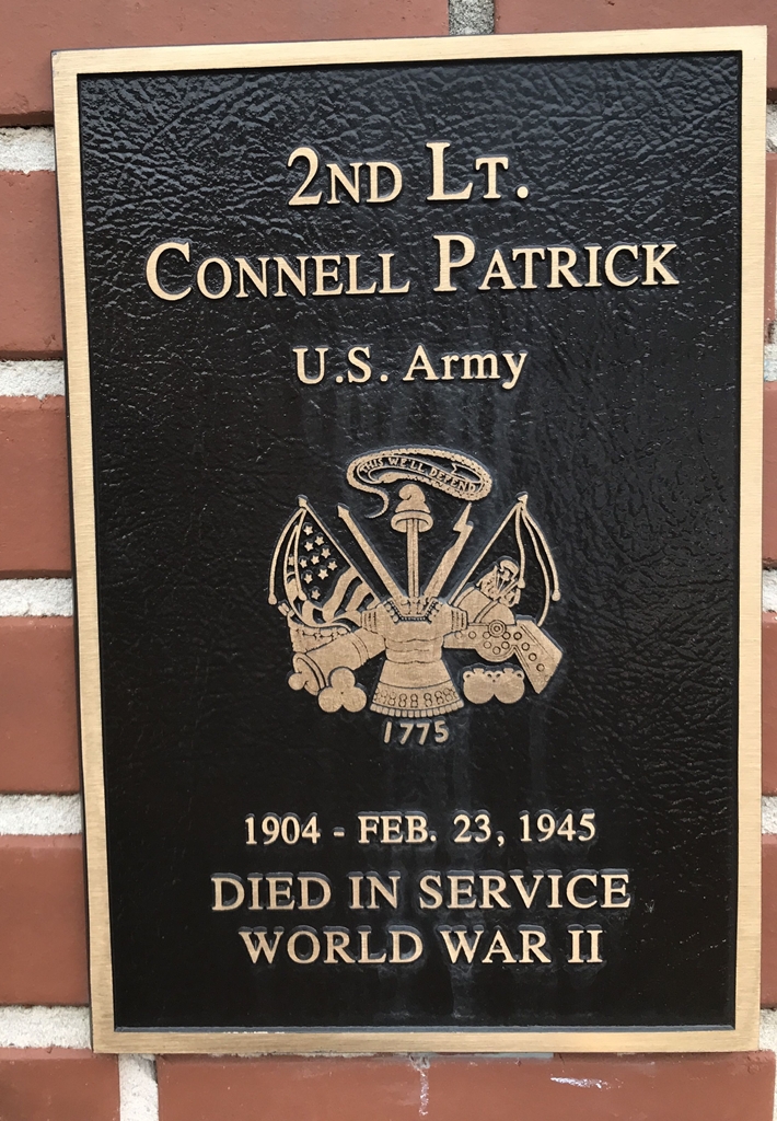 2ND LT. CONNELL PATRICK WAR MEMORIAL PLAQUE