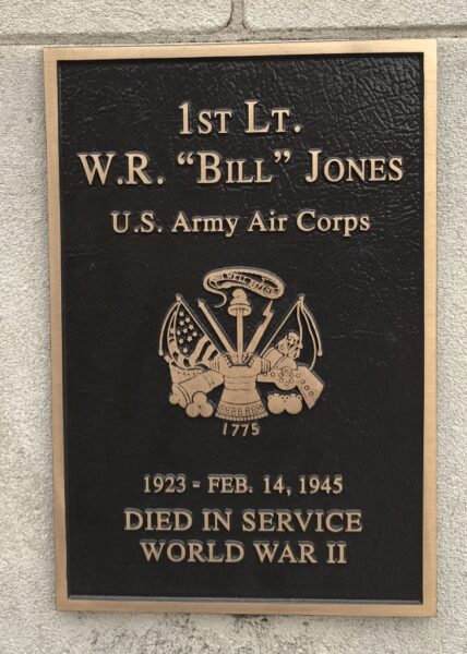 1ST LT. W.R. “BILL” JONES WAR MEMORIAL PLAQUE