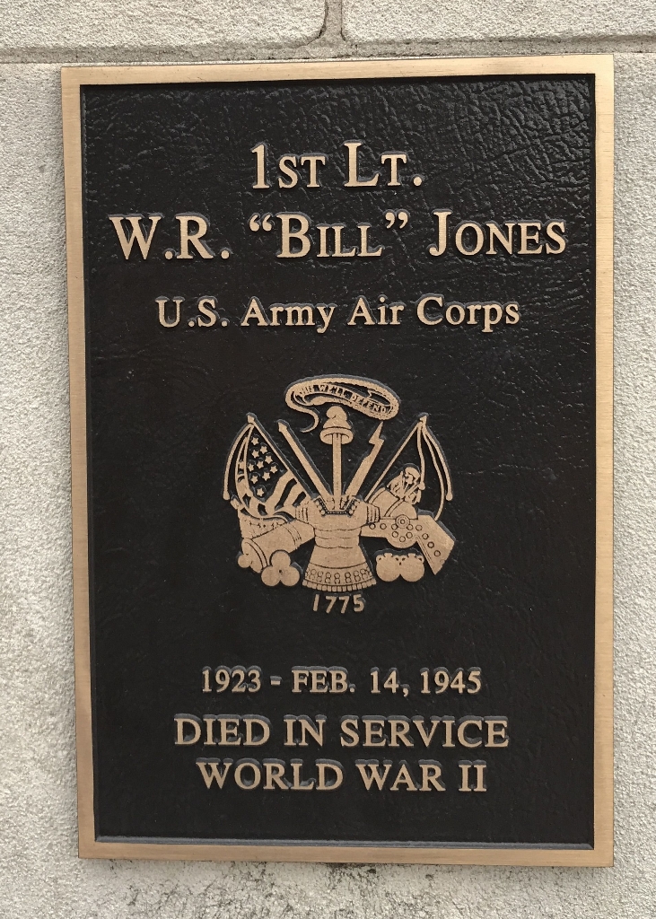 1ST LT. W.R. “BILL” JONES WAR MEMORIAL PLAQUE
