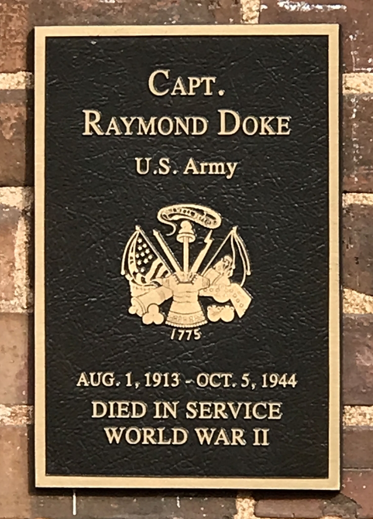 CAPT. RAYMOND DOKE WAR MEMORIAL PLAQUE
