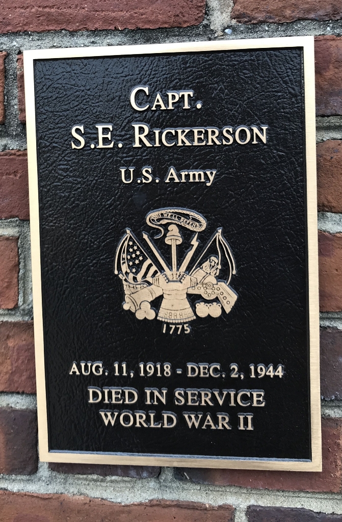 CAPT. S.E. RICKERSON WAR MEMORIAL PLAQUE