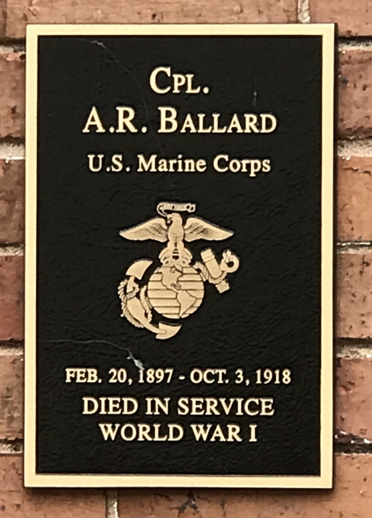 CPL. A.R. BALLARD WAR MEMORIAL PLAQUE