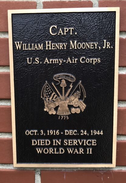 CAPT. WILLIAM HENRY MOONEY, JR. WAR MEMORIAL PLAQUE