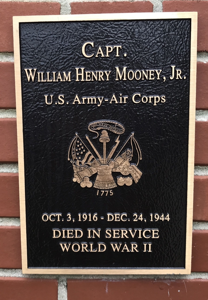 CAPT. WILLIAM HENRY MOONEY, JR. WAR MEMORIAL PLAQUE