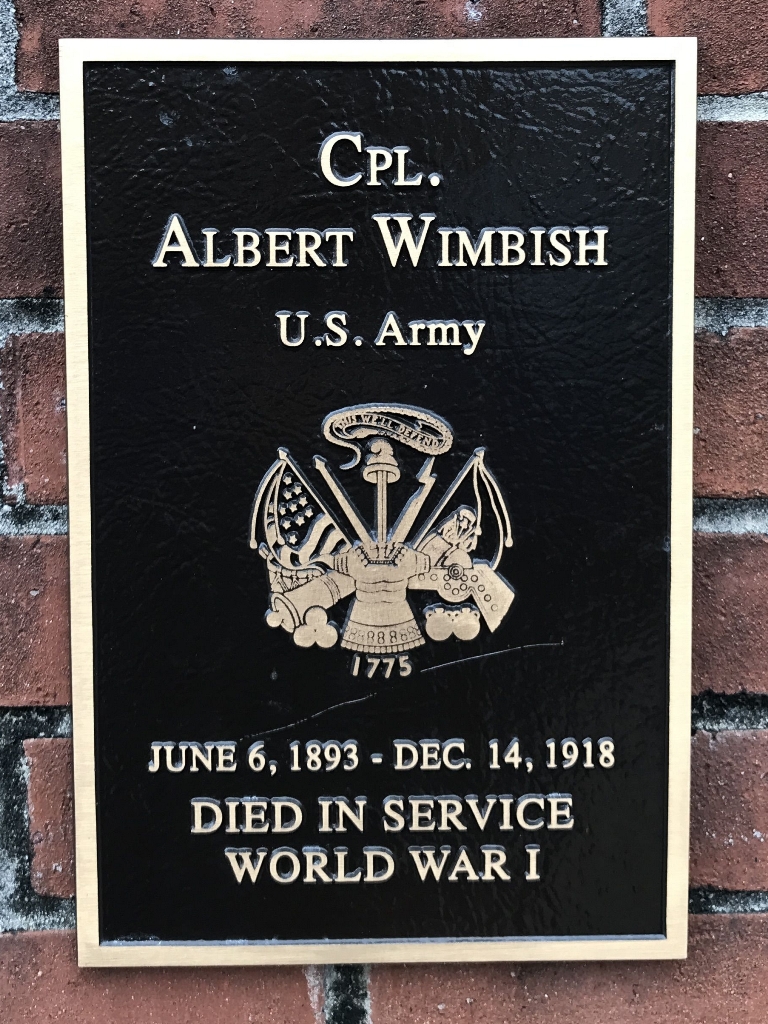CPL. ALBERT WIMBISH WAR MEMORIAL PLAQUE