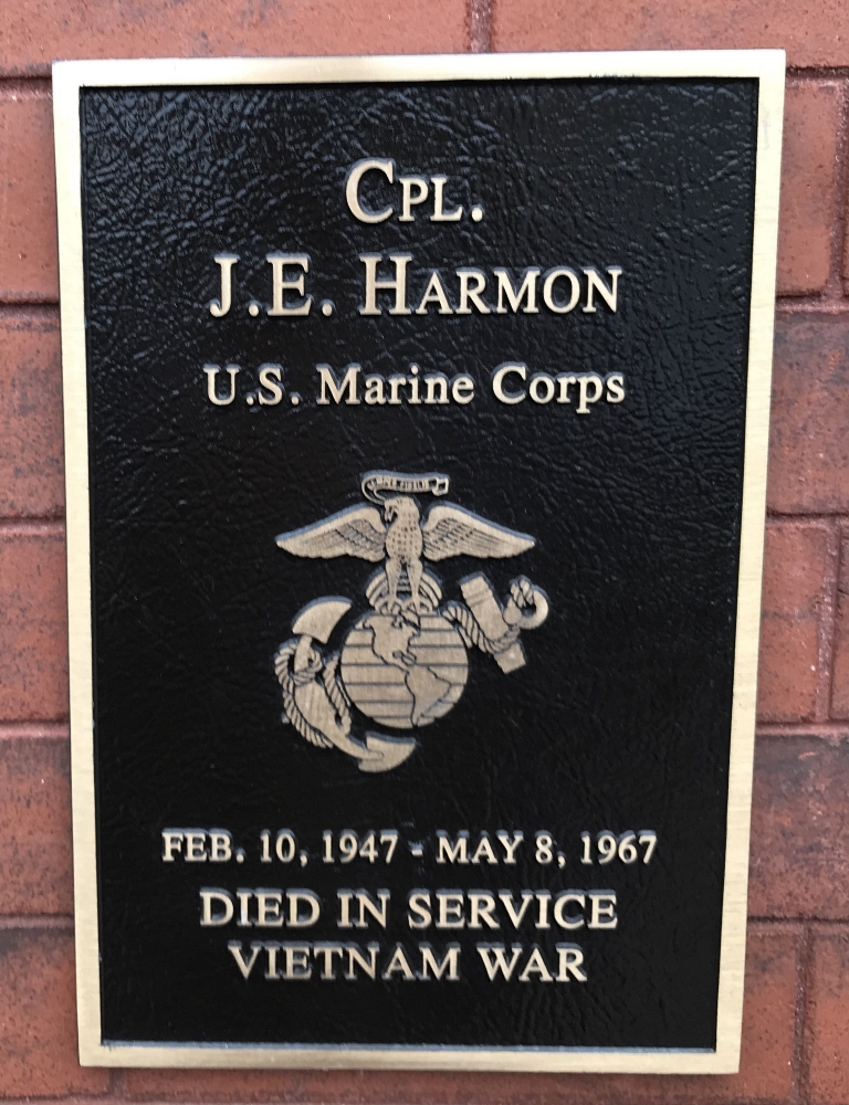 CPL. J.E. HARMON WAR MEMORIAL PLAQUE