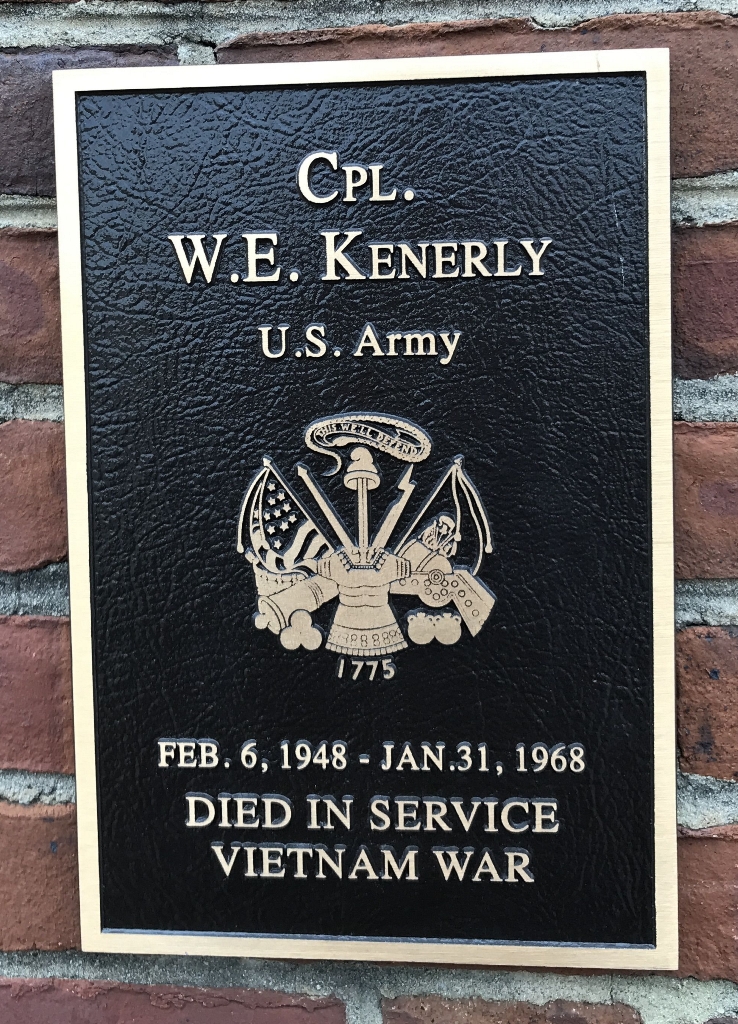 CPL. W.E. KENERLY WAR MEMORIAL PLAQUE
