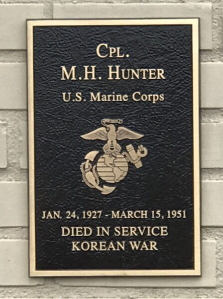 CPL. M.H. HUNTER WAR MEMORIAL PLAQUE