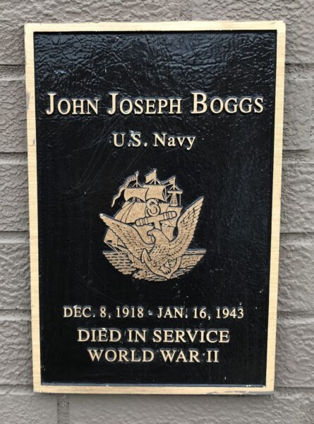 JOHN JOSEPH BOGGS WAR MEMORIAL PLAQUE
