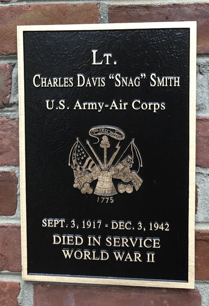 LT. CHARLES DAVIS “SNAG” SMITH WAR MEMORIAL PLAQUE
