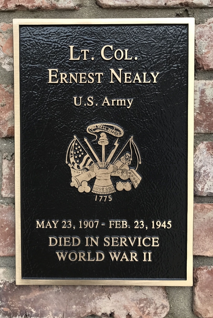 LT. COL. ERNEST NEALY WAR MEMORIAL PLAQUE