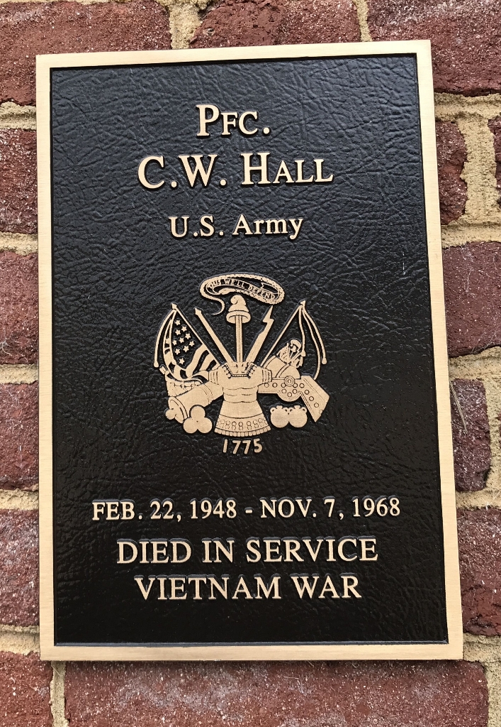 P.F.C. C.W. HALL WAR MEMORIAL PLAQUE