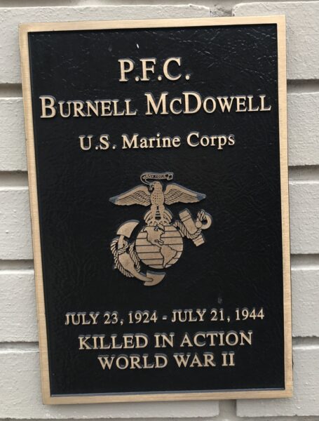 P.F.C. BURNELL MCDOWELL WAR MEMORIAL PLAQUE