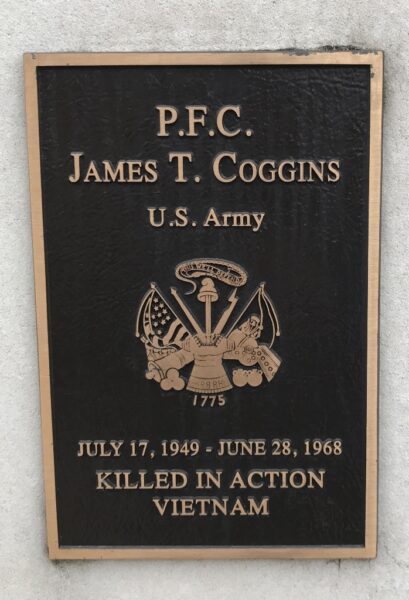 P.F.C. JAMES T. COGGINS WAR MEMORIAL PLAQUE