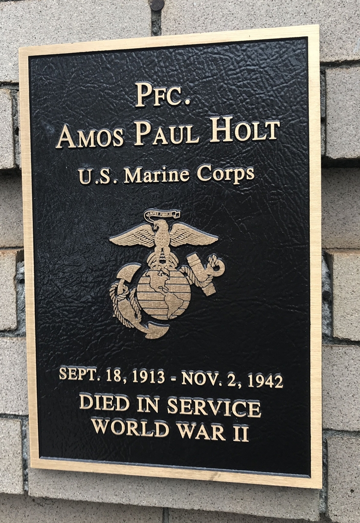 PFC. AMOS PAUL HOLT WAR MEMORIAL PLAQUE