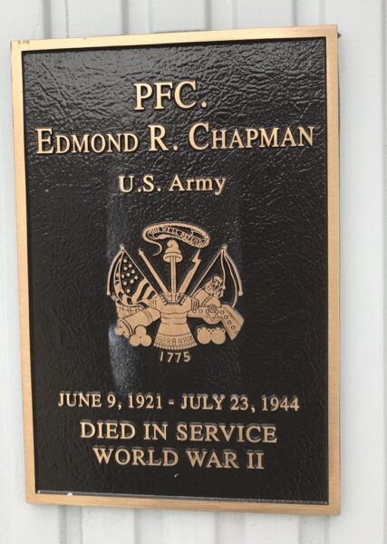 PFC. EDMOND R. CHAPMAN WAR MEMORIAL PLAQUE