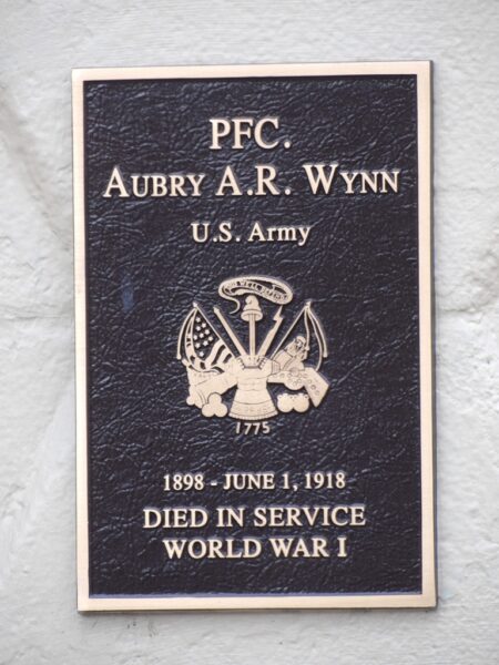 PFC. AUBRY A.R. WYNN WAR MEMORIAL PLAQUE
