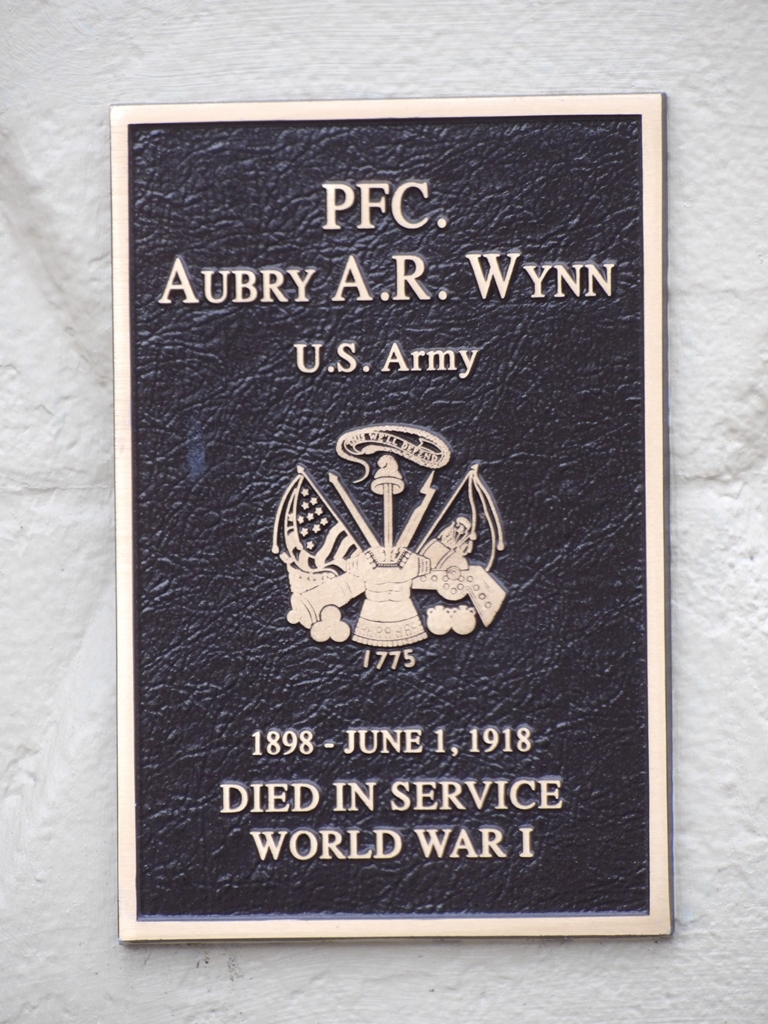 PFC. AUBRY A.R. WYNN WAR MEMORIAL PLAQUE