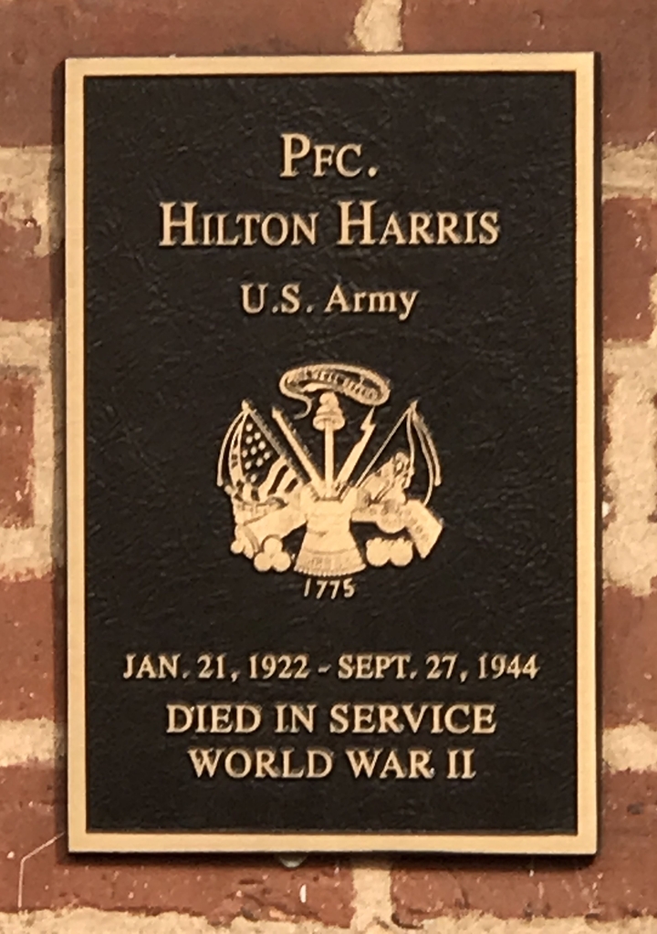 PFC. HILTON HARRIS WAR MEMORIAL PLAQUE