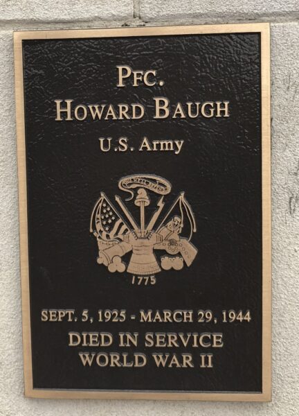 PFC. HOWARD BAUGH WAR MEMORIAL PLAQUE