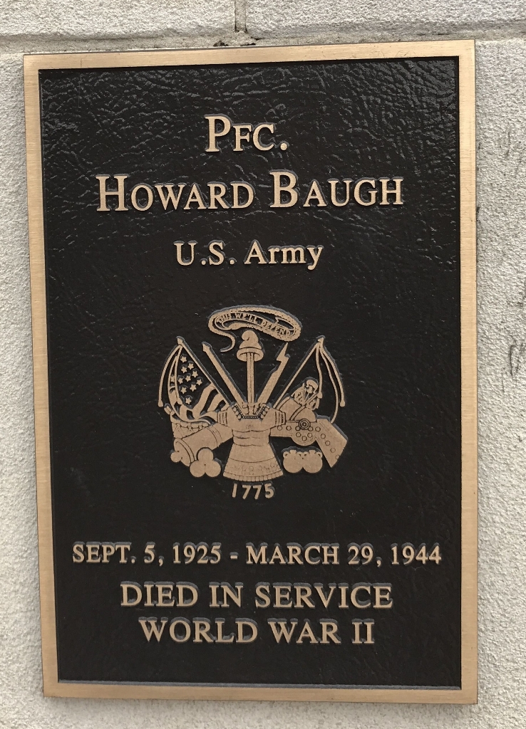 PFC. HOWARD BAUGH WAR MEMORIAL PLAQUE
