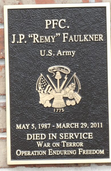 PFC. J.P. “REMY” FAULKNER WAR MEMORIAL PLAQUE
