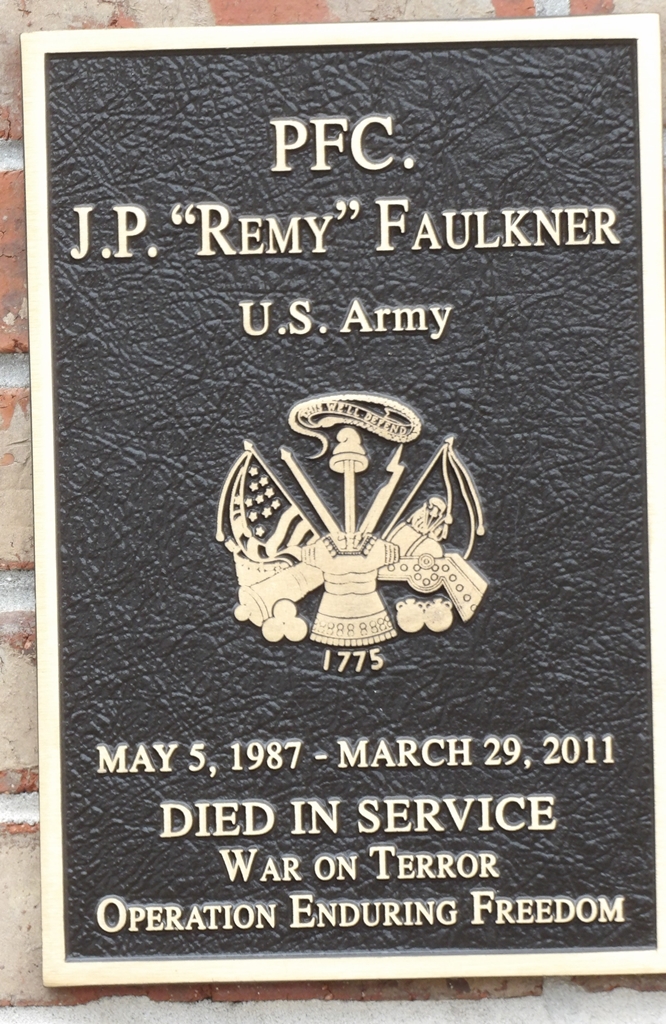PFC. J.P. “REMY” FAULKNER WAR MEMORIAL PLAQUE