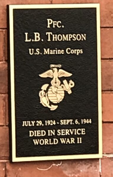 PFC. L.B. THOMPSON WAR MEMORIAL PLAQUE