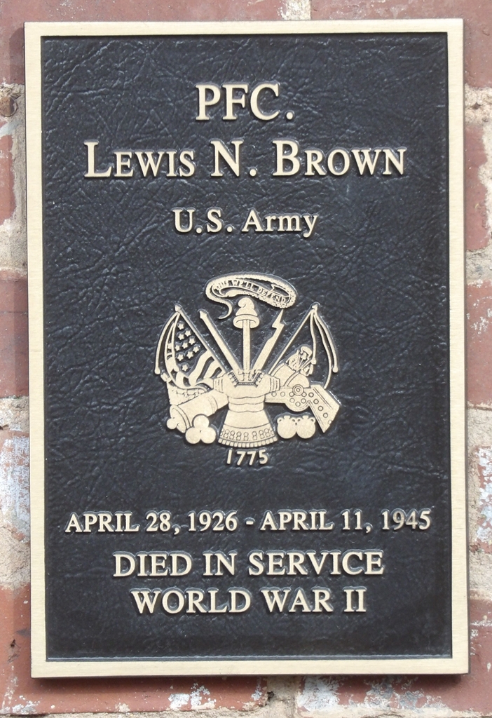 PFC. LEWIS N. BROWN WAR MEMORIAL PLAQUE