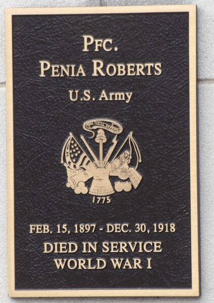 PFC. PENIA ROBERTS WAR MEMORIAL PLAQUE