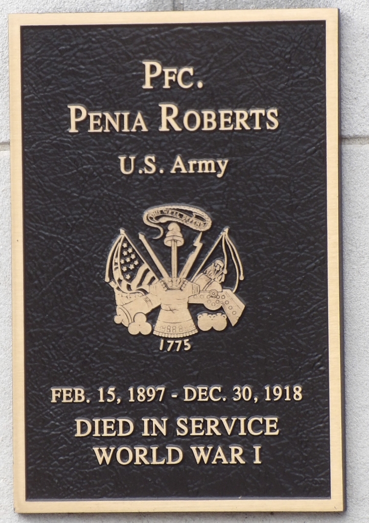 PFC. PENIA ROBERTS WAR MEMORIAL PLAQUE