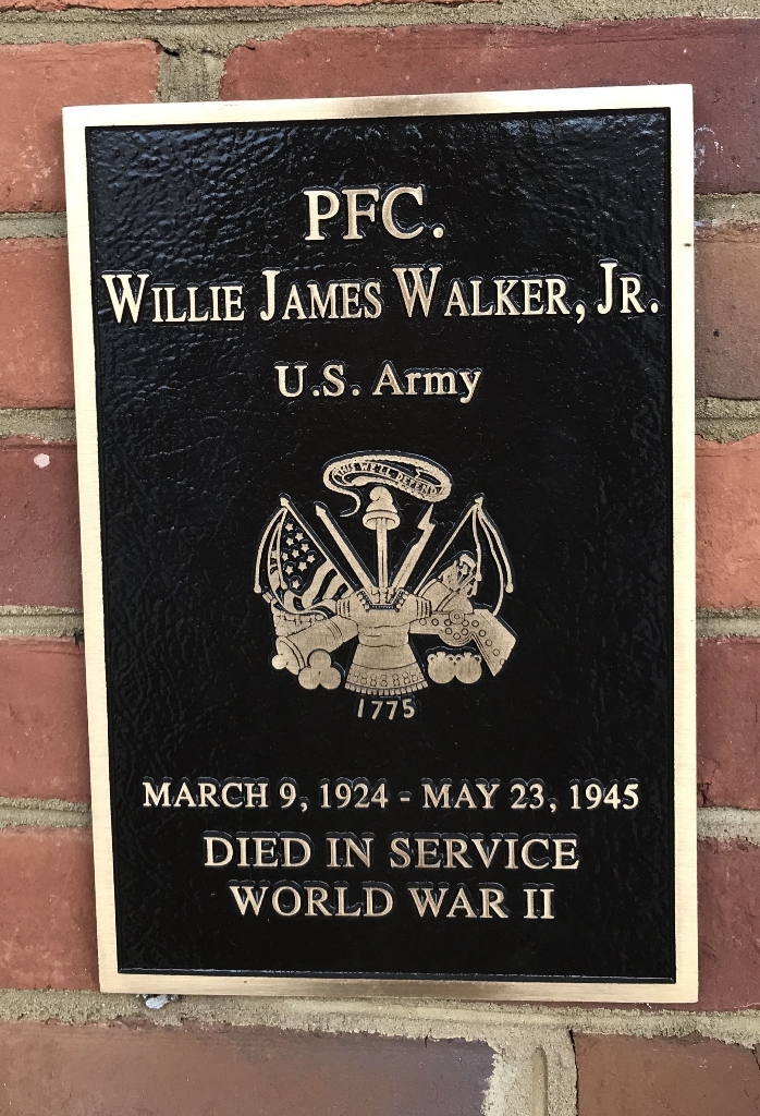 PFC. WILLIE JAMES WALKER, JR. WAR MEMORIAL PLAQUE