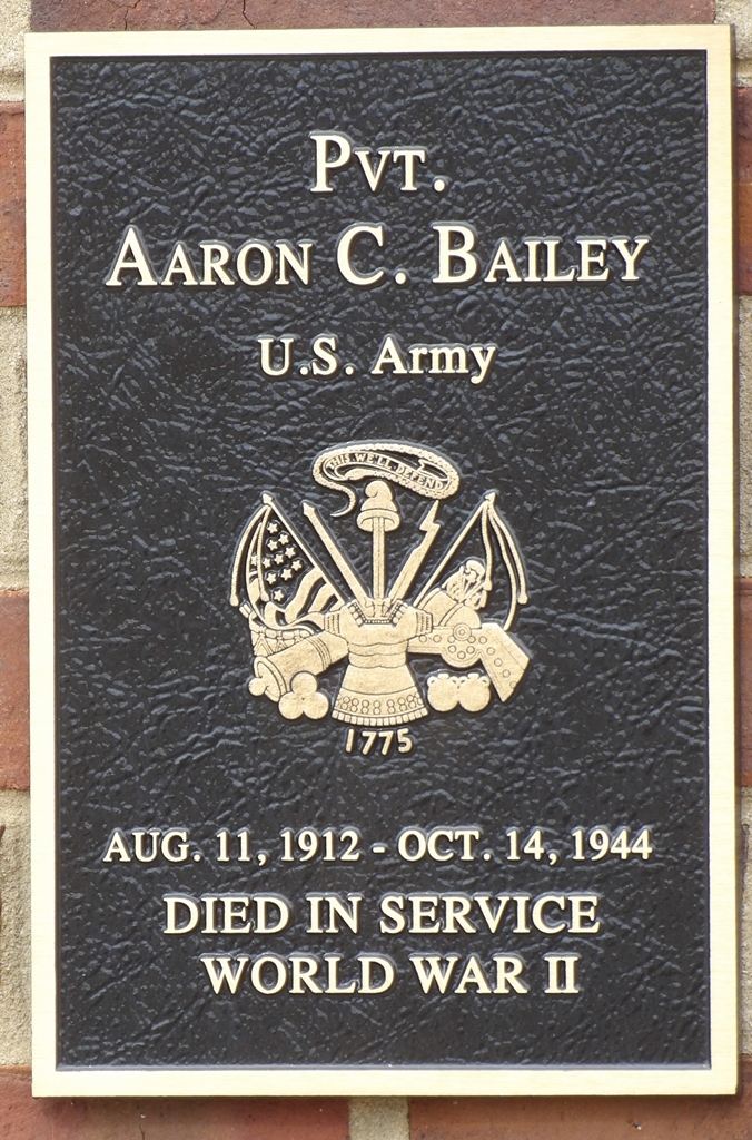 PVT. AARON C. BAILEY WAR MEMORIAL PLAQUE