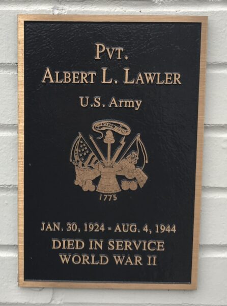 PVT. ALBERT L. LAWLER WRA MEMORIAL PLAQUE