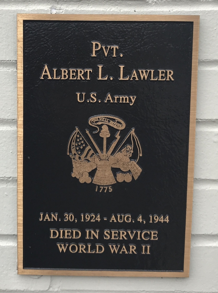 PVT. ALBERT L. LAWLER WRA MEMORIAL PLAQUE