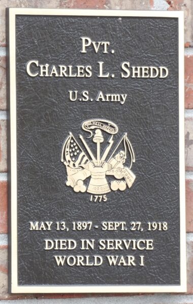 PVT. CHARLES L. SHEDD WAR MEMORIAL PLAQUE