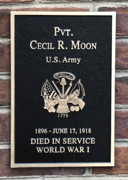 PVT. CECIL R. MOON WAR MEMORIAL PLAQUE