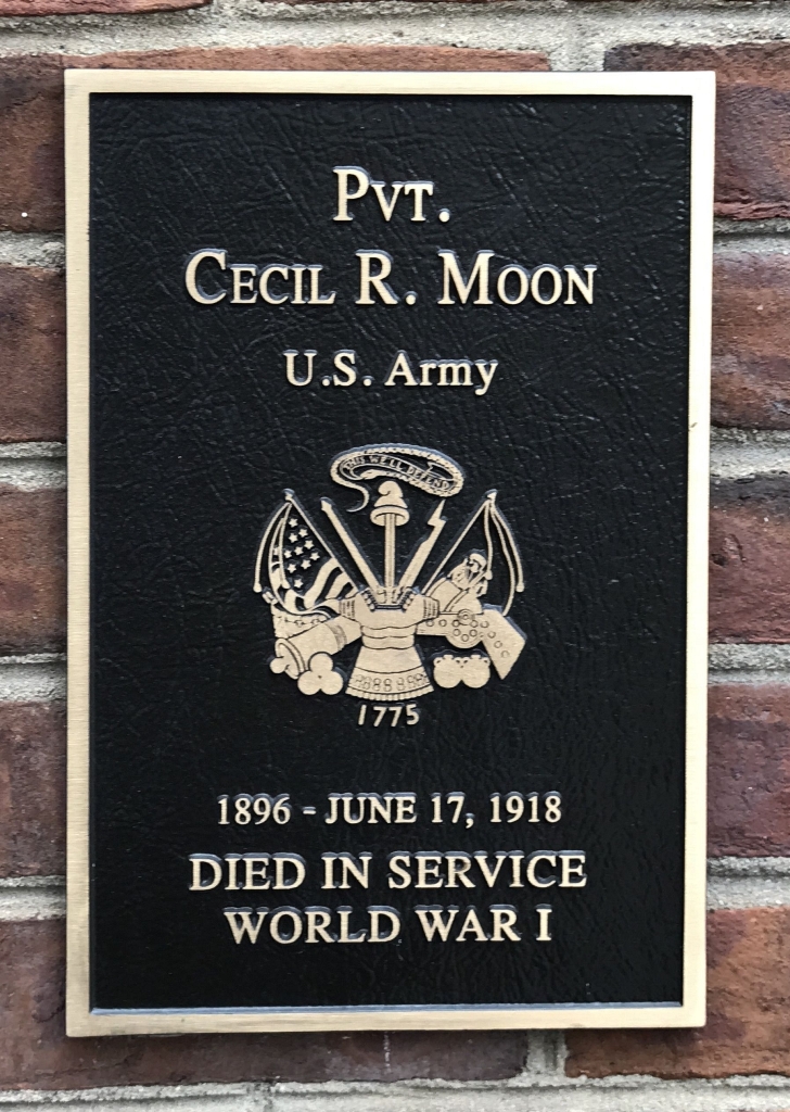 PVT. CECIL R. MOON WAR MEMORIAL PLAQUE