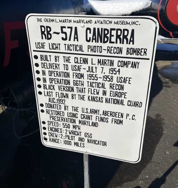 RB-57A CANBERRA USAF LIGHT TACTICAL PHOTO-RECON BOMBER MEMORIAL PLAQUE