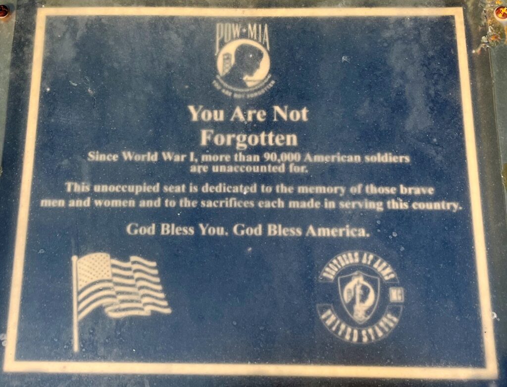 SALISBURY YOU ARE NOT FORGOTTEN MEMORIAL CHAIR PLAQUE