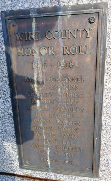 WIRT COUNTY HONOR ROLL MEMORIAL PLAQUE