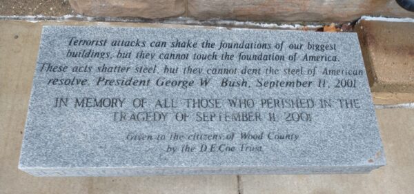 WOOD COUNTY SEPTEMBER 11, 2001 MEMORIAL BENCH TOP