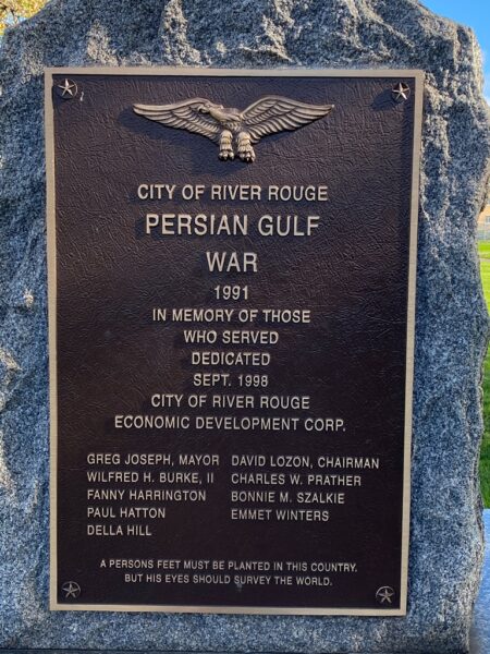 CITY OF RIVER ROUGE PERSIAN GULF WAR MEMORIAL PLAQUE
